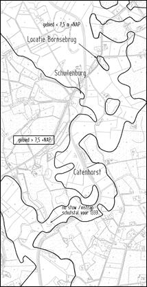 Topografie Schuilenburg 1996 met 7,5 m +NAP-lijn